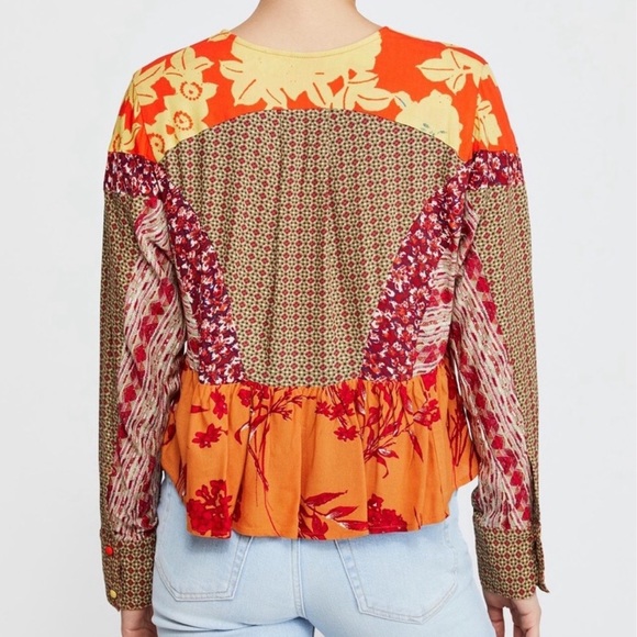 NWOT Free People Patchwork Long Sleeve Peasant Blouse Sz.S - Picture 6 of 7